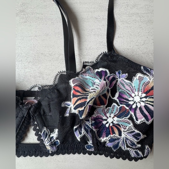 NWOT Savage X Fenty Unlined Floral Embroidered Black Bralette - Picture 4 of 8